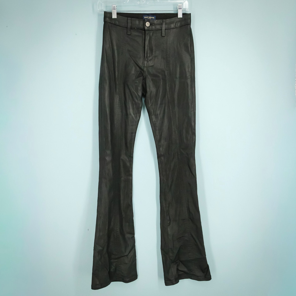 Ramy Brook Size XS Black Coated Matilda Bootcut Flare Leg Button Stretch Pants